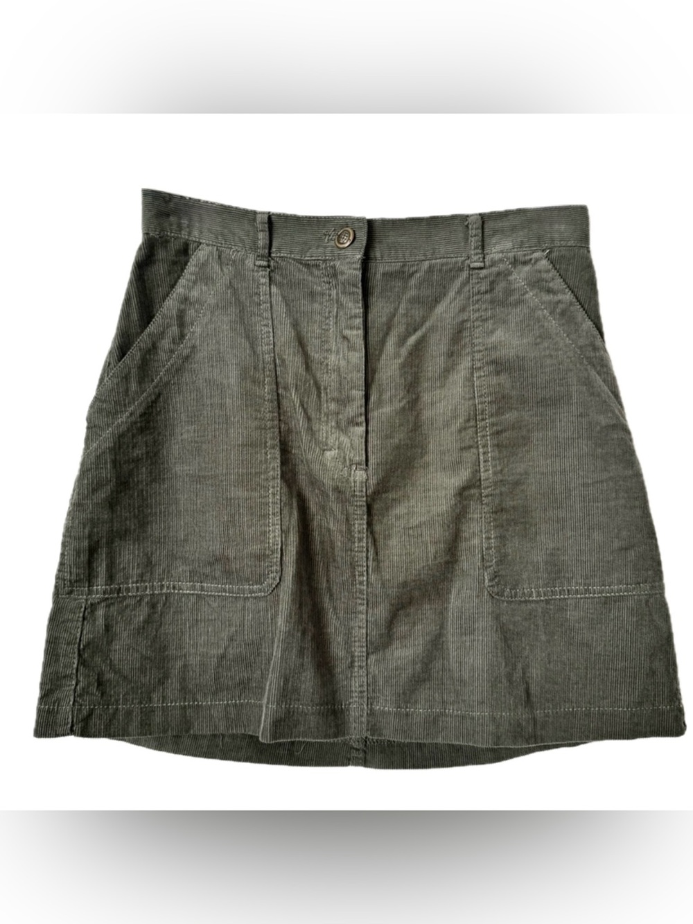 Olive Green Corduroy Mini Skirt Small A Line Pockets Fall Cottagecore 90s NWT